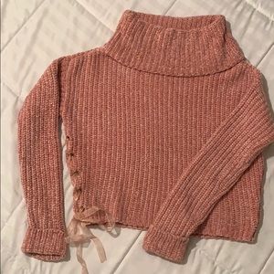 Lauren Conrad Cropped Pink Cowl Neck Knit Sweater